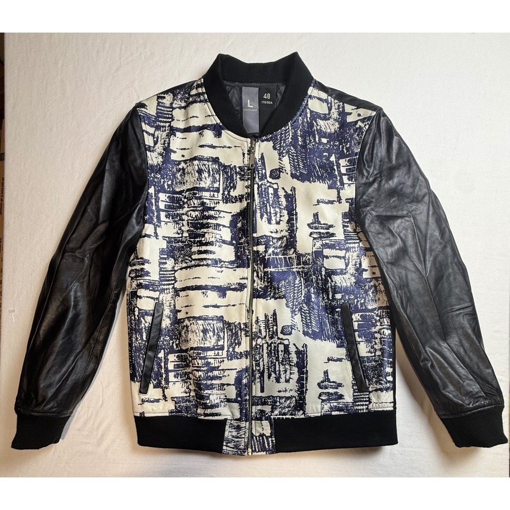 Arvus Paztr Mens Leather Bomber Jacket Graphic Print Size L 48-H1